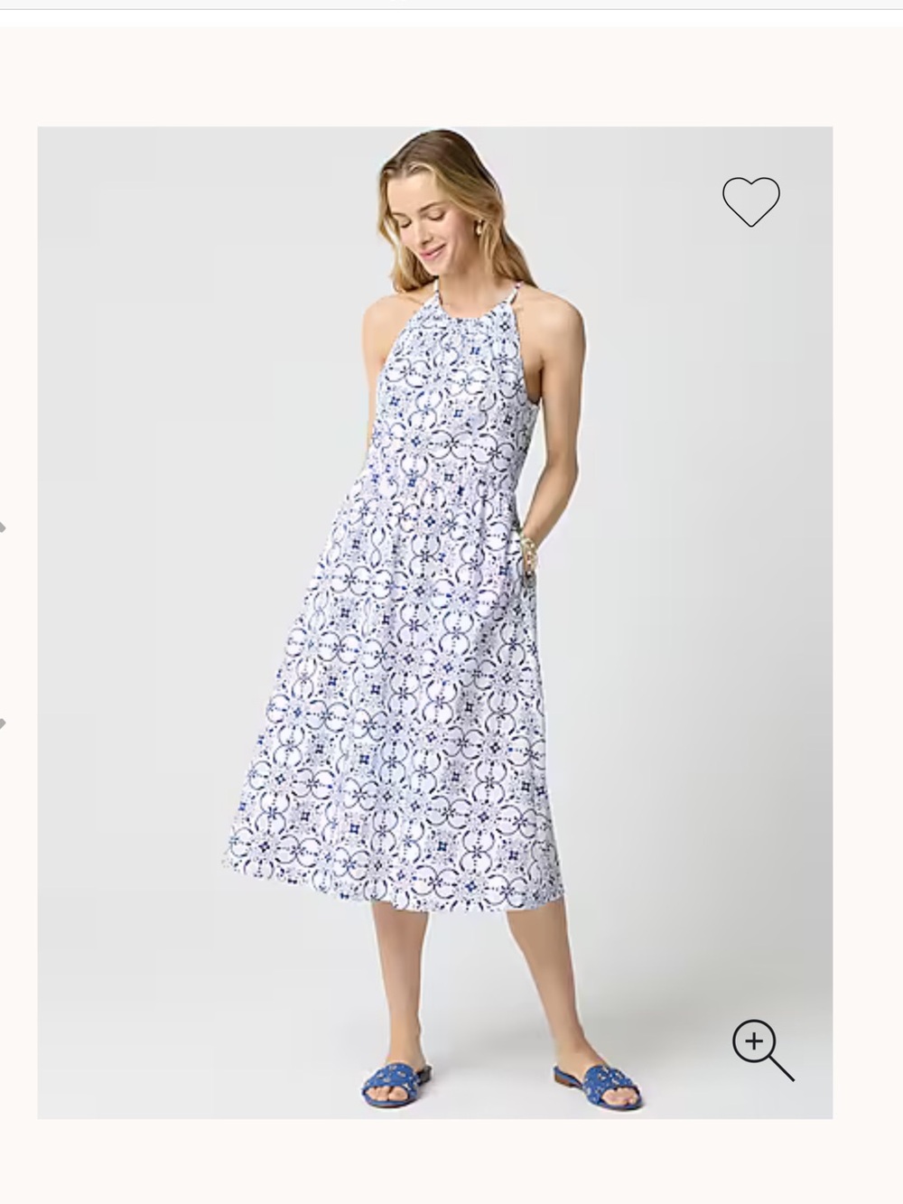 Sleeveless Blue & White Halter Midi Dress